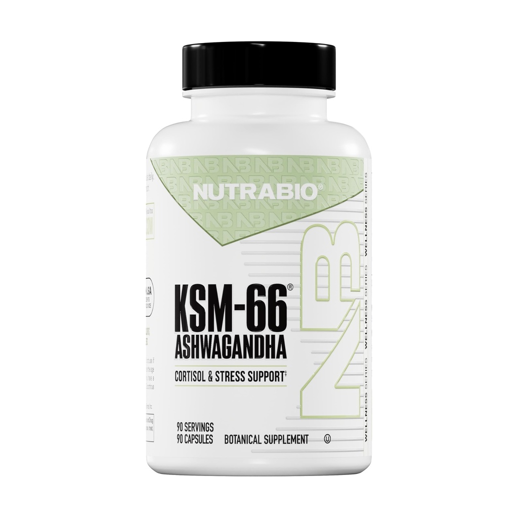 NutraBio Ashwagandha KSM-66 Ashwaganda Herbal Supplement for Stress, Mood, & Ytelse | 600 MG klinisk studert KSM66 90 Kapsler