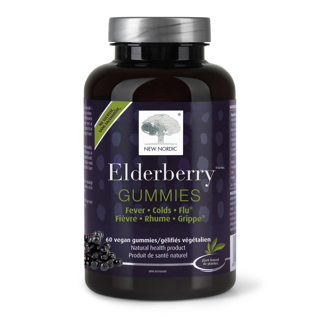 Ny NORDIC Elderberry Vegansk Gummies, Sukkerfri Chewable Immune Support med vitamin C for voksne og barn 4+, ingen kunstige farger eller flavors, 60 greve (Pack of 1)