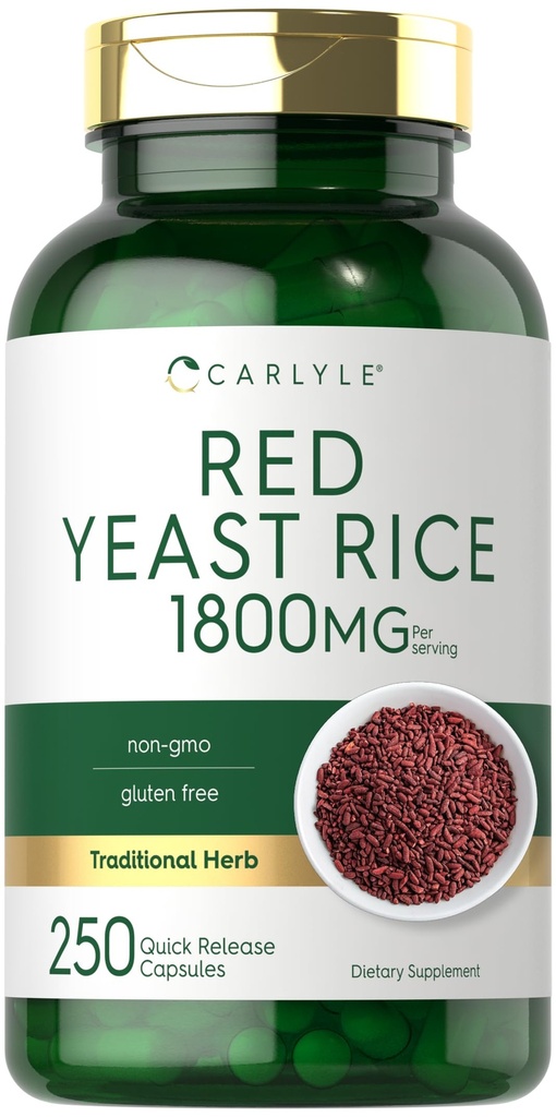 Carlyle Rød Yeast Rice Supplement | 1800 mg | 250 kapsler | Ikke-GMO & Glutenfri