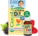 CHILDLIFE ESSENTIALS Organic Vitamin D3 Drops - D-vitamindråper for spedbarn og babyer, 400 IU Per Drop, Alt-Naturlig, USDA Økologisk, Ikke-GMO, Kosher, Glutenfri - Naturlig Berry Flavor, 0.21 Fl Oz