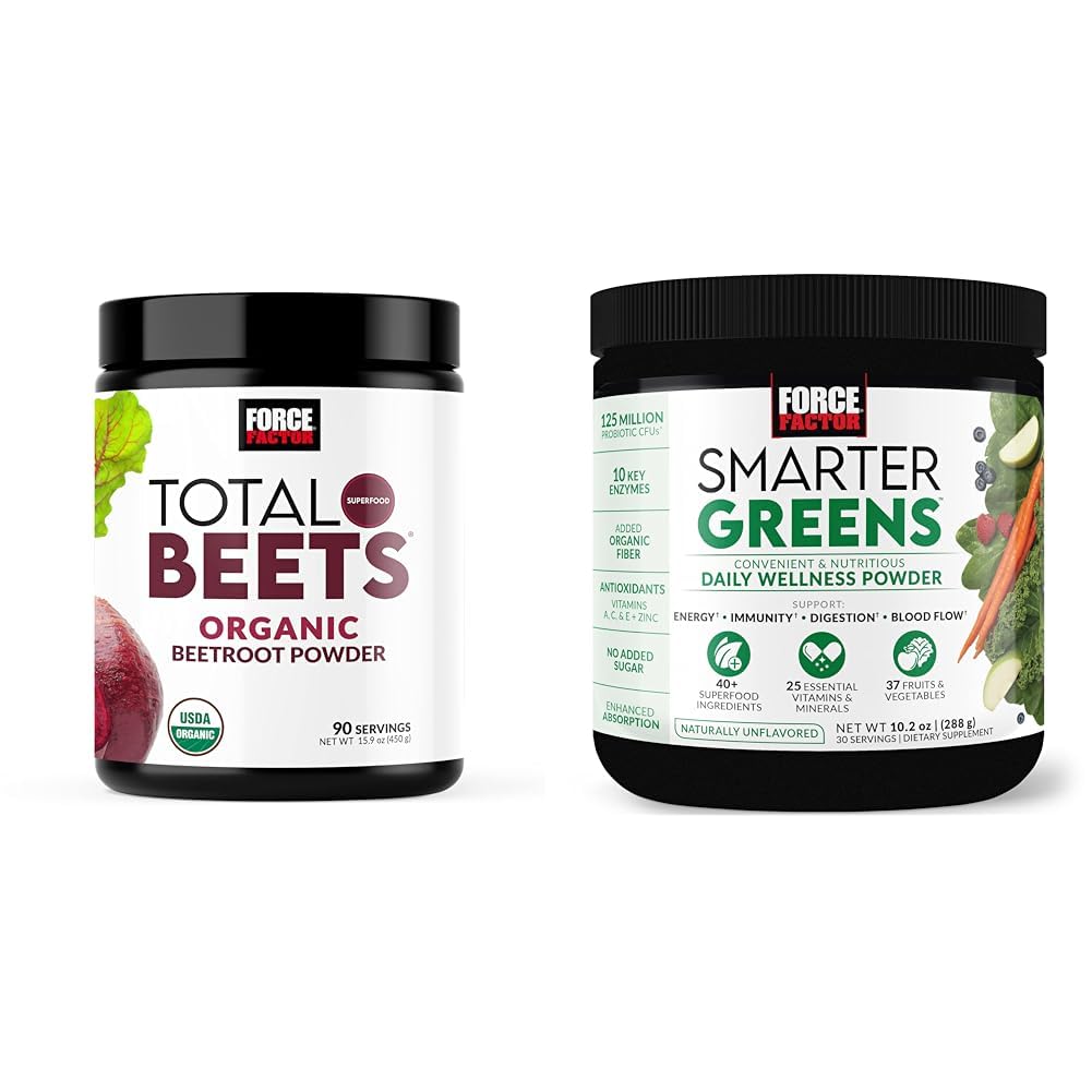 Force Factor Total Beets Organic BeetRoot pulver Superfood å øke daglig ernæring, USDA organisk & smartere grønne daglig velvære pulver å støtte energi, immunitet og digestion