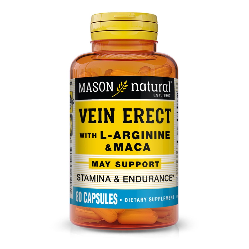 MASON NATURAL Vein Erect med L-Arginine og Maca - støtter seksuell og vaskulær helse, kosttilskudd for varicose vener og spider vener, 80 kapsler