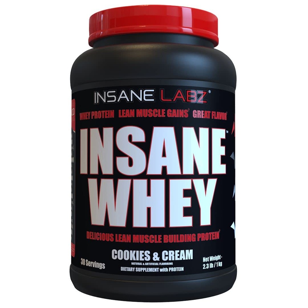 Insane Labz Insane Whey,100% Muskelbygging Whey Protein, BCAA Amino Profil, Mass Gainer, Måltid erstatning (cookies og krem, 30 serveringer)