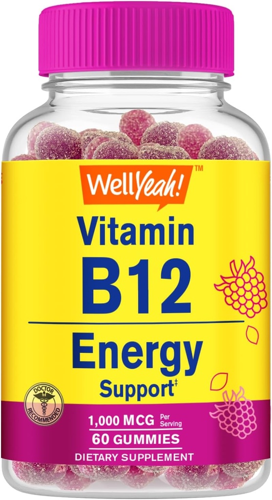 VelJa Vitamin B12 1000mcg Gummies - for energi, humør, metabolisme og immunsystem støtte - Veganvennlig og glutenfri, GMO gratis og lege anbefalt - 60 Gummies