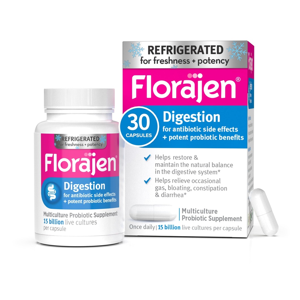 Florajen Digestion Probiotika, Gut Helse Supplement med dyspepsi og Bloating Relief for voksne, 30 greve (kjøles)