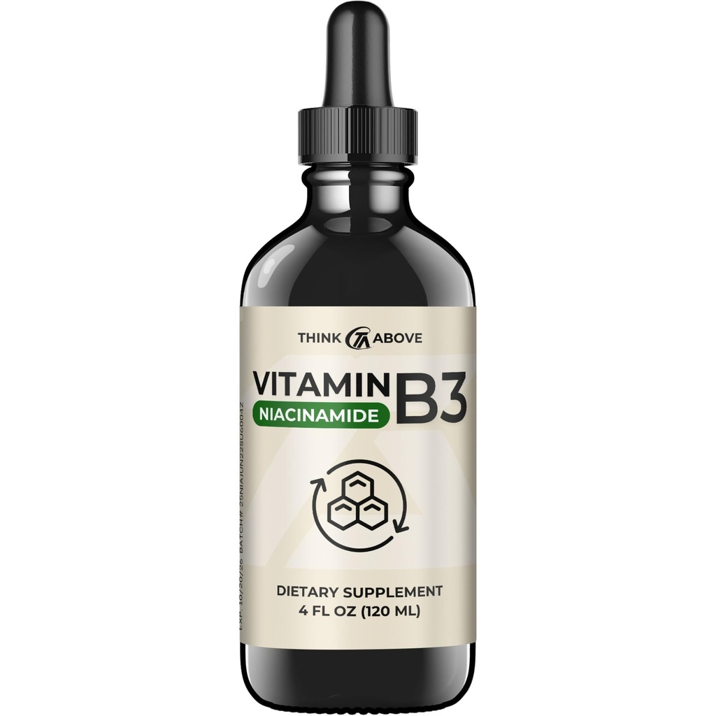 Flytende vitamin B3 (som Niacinamide) Supplement - Non Flush Form of Niacin - Rask absorpsjon - Beleilig Niacin Drops for kvinner og menn - 4 oz (120 ml)