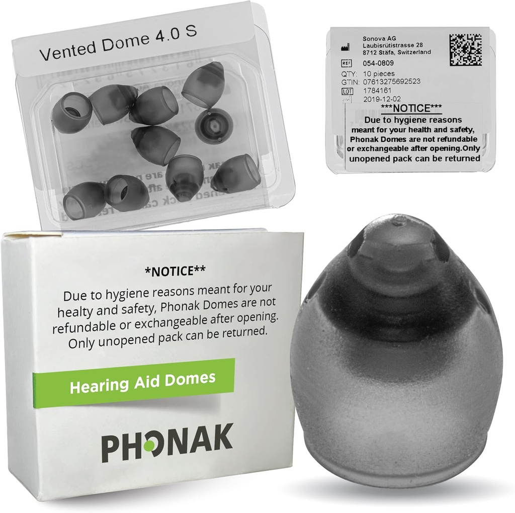 Phonak Vented 4.0 Dome liten (0,29 tommer=7.5mm) 10 Domes, Ekte OEM Sveits Erstatning av Sonova, Høreapparat Domes for Phonak Audeo Marvel Paradise Lumity Tilbehør -1 Pack/10 Domes Totalt