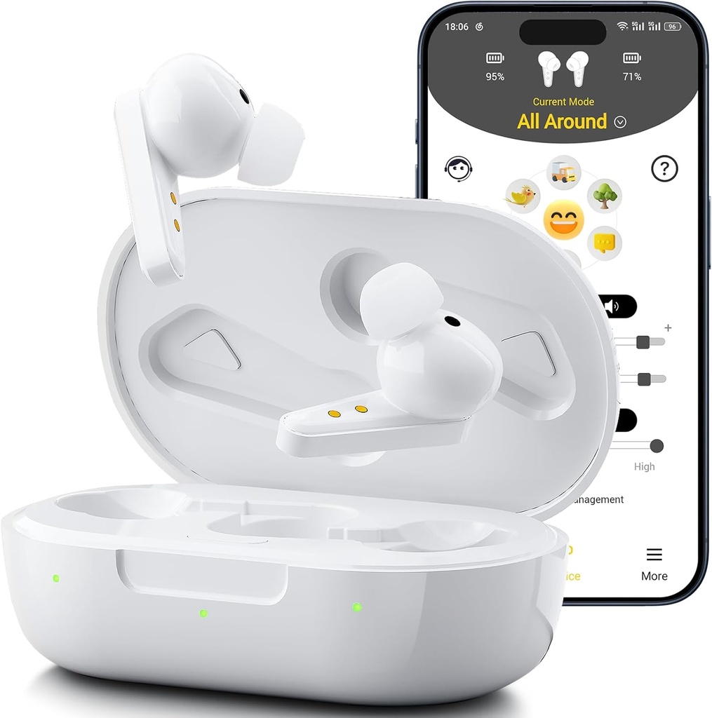 Kingwell OTC høreapparater oppladbare, Bluetooth-høreapparater for eldre med Smart App Aktiverte samtaler på iOS/Android, Autentisk lydkvalitet, 32 DSP kanal støyavbestilling