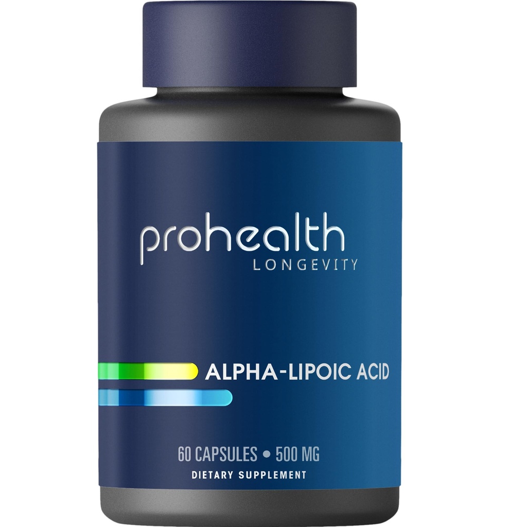 ProHealth Alpha Lipoic Acid høy potens 1000mg fremmer metabolisme, yngre utseende hud, og cellulær energi. Bekjemper tretthet og hjerne tåke. Beskytter hjerte, hjerne og lever helse. 30 serveringer.