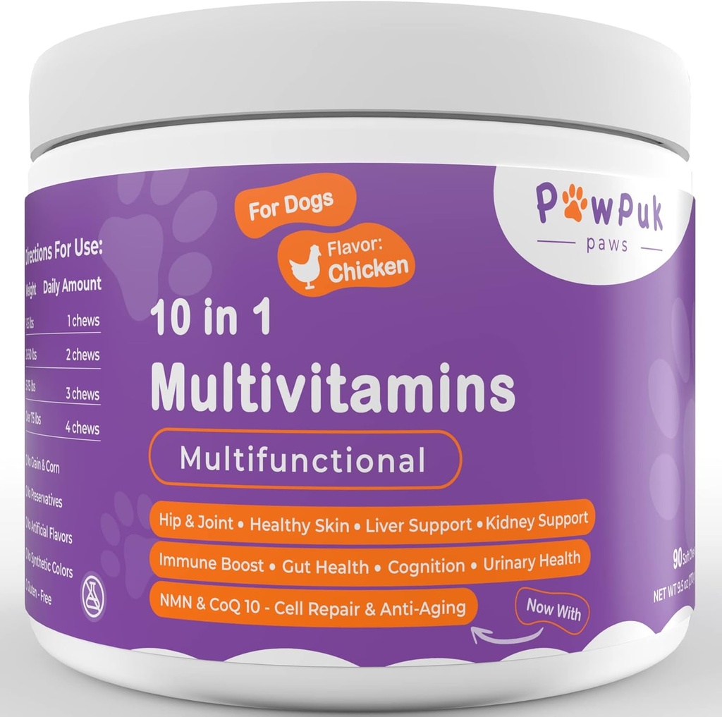 Multifunksjonelle hundetilskudd og vitaminer, Silymarin, Grønn Lipped Mussel, Glukosamin, MSM, Salmonolje, Probiotika, Co-Q10, NMN, Antioksidant, Immun, Gut, UTI, Radiant Hud & Coat