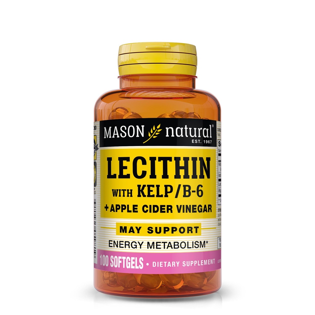 MASON NATURAL Lecitin med Kelp, Vitamin B6 & Apple Cider Vinegar, Dual Action Formula, 100 Softgels