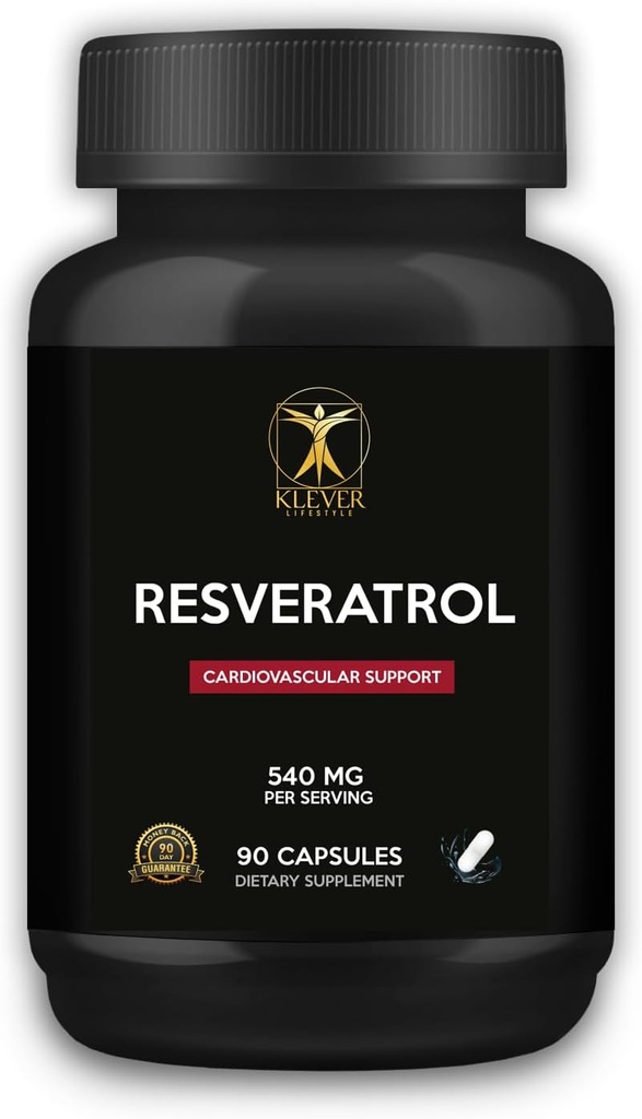 Klever Livsstil | Resveratrol Antioksidant Supplement | Støtter immunfunksjon, lang levetid, sunn aldring | 90 kapsler | 540mg per servering