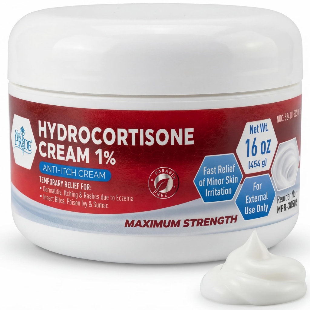 Med Pride 1% Hydrokortison Krem bulk 16 Oz Maksimum styrke kløe relief for eksem, dermatitt, raser, mosquito Bites