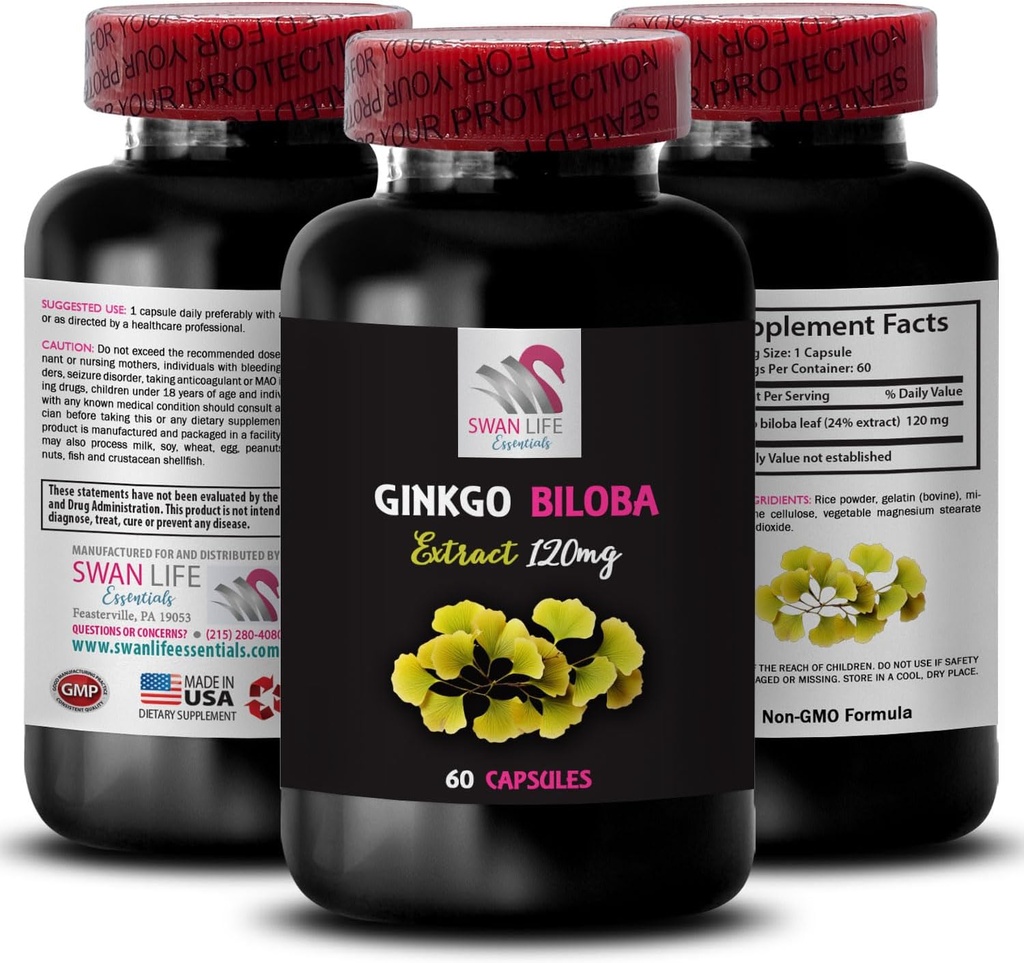 Ginkgo biloba Supplement - Ginkgo BILOBA Ekstrakt - Naturlig antioksidant Ekstrakt, Herbal antioksidant Support, Ginkgo biloba Fordeler, Botanisk Ekstrakt Supplement, Plantebasert antioksidant 1 Bot 60 Caps