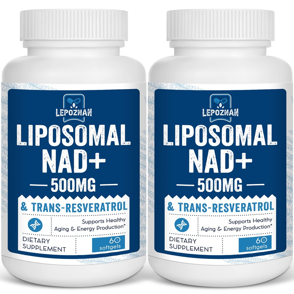 Liposomal NAD+ 500 mg + Trans-Resveratrol 300 mg, Superior Absorpsjon,True NAD Supplement Effektivt enn NMN,Nicotinamid Riboside for cellulær energimetabolisme og DNA-reparasjon, sunn aldring,120 Softgels
