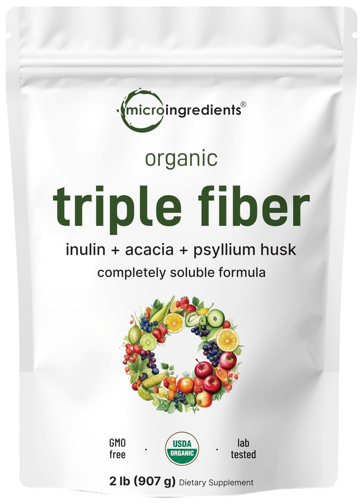 Mikroingredienser Organic Triple Fiber Powder, 2lb | Naturlig Prebiotic å støtte Digestive & Gut Helse | Oppløselig, lett sammenleggbar | Unflavored, Vegan