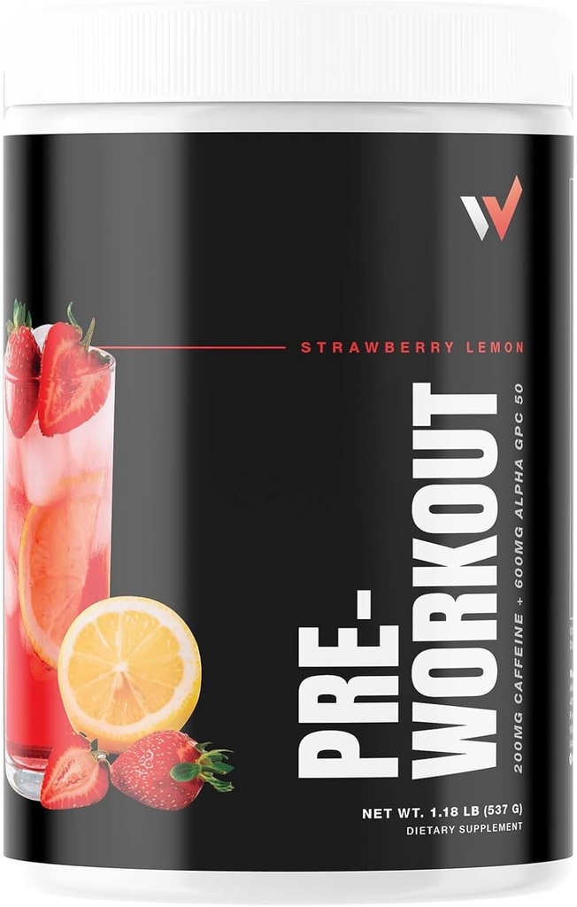 Peak Performance Best Pre Workout pulver: Energising blanding med l teanin, Beta-Alanin, Betaine Anhydrous, Alpha GPC & B-Vitaminer - Sukkerfri for menn og kvinner - Strawberry Lemon Flavor