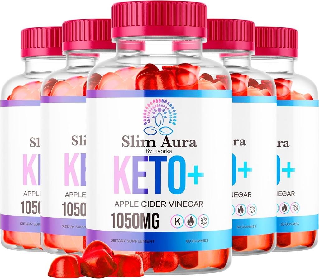 (5 Pack) Slim Aura Keto ACV Gummies - Offisiell Slim Aura Keto Plus Apple Cider Vinegar 1050MG Avansert formel Gummys, All Naturlig Premium Formula, Slimaura Gomitas anmeldelser, 300 Gummies i 5 måneder