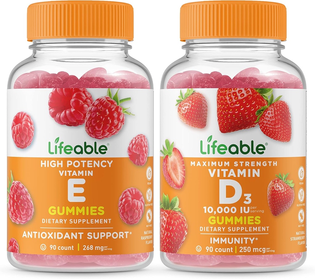 Livbar vitamin E + vitamin D 10000 IU, Gummies Bundle - Great Tasting, Vitamin Supplement, Glutenfri, GMO Gratis, Chewable Gummy
