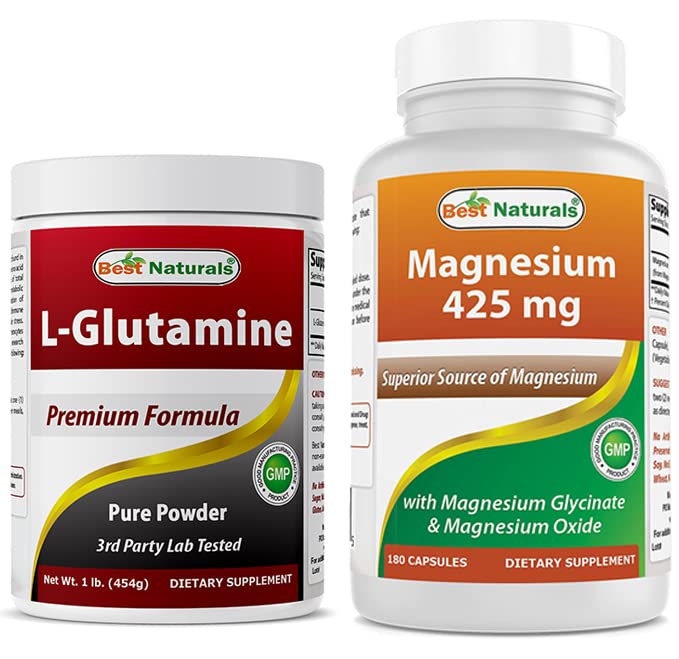 L-glutamin ren pulver 1 LB og magnesiumglycinat 425 mg