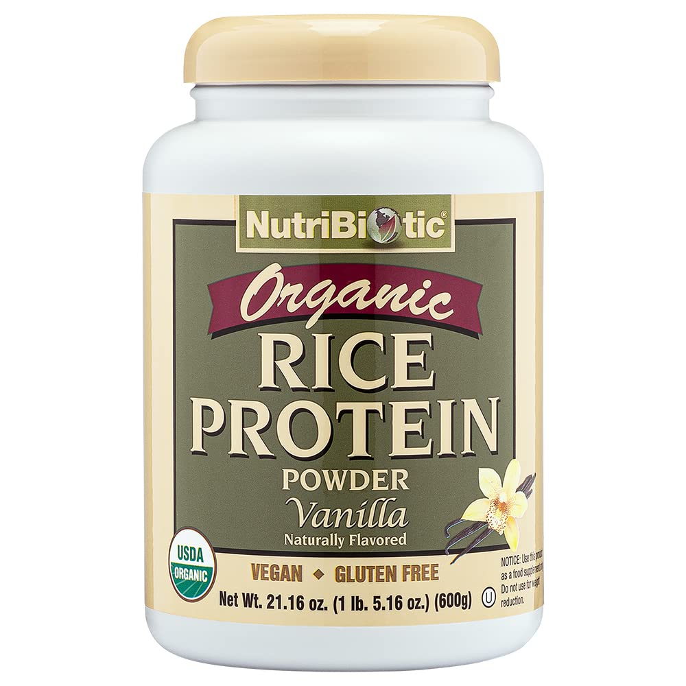 NutriBiotic Certified Organic Rice Protein Vanilla, 1 Lb. 5 Oz | Lav karbohydrat Vegansk Protein pulver | Rå, sertifisert Kosher & Keto Vennlig | laget uten kjemikalier, GMOs & Gluten | Lett å Digest