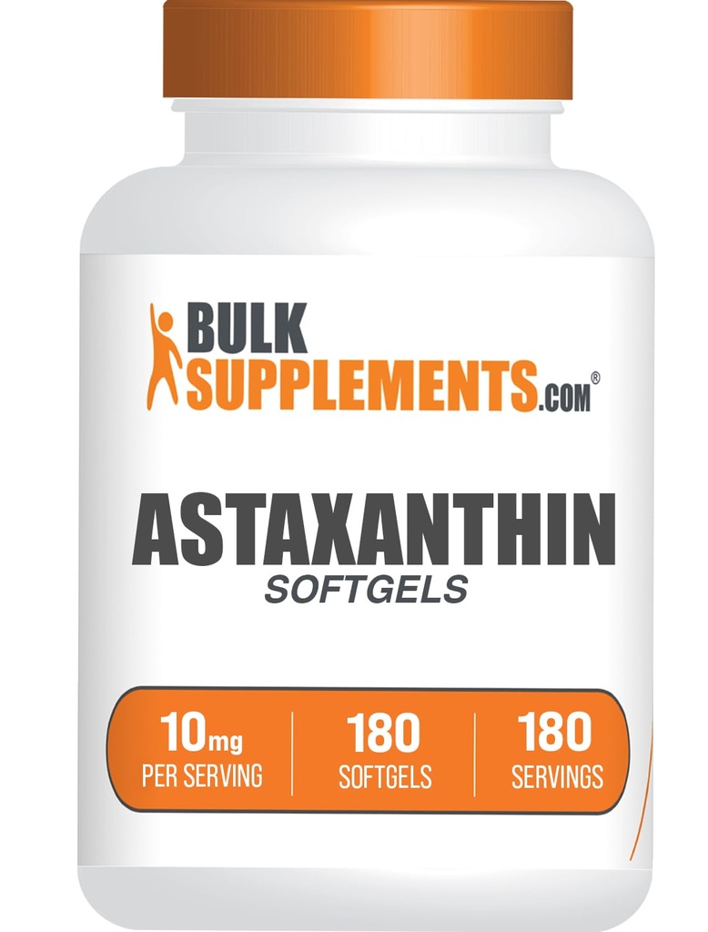 BulkSupplements.com Astaxanthin Softgels - Astaxanthin Supplements, Antioksidant Kilde - Glutenfri, 1 Softgel per Serving (10mg), 180 Count (Pack of 1)