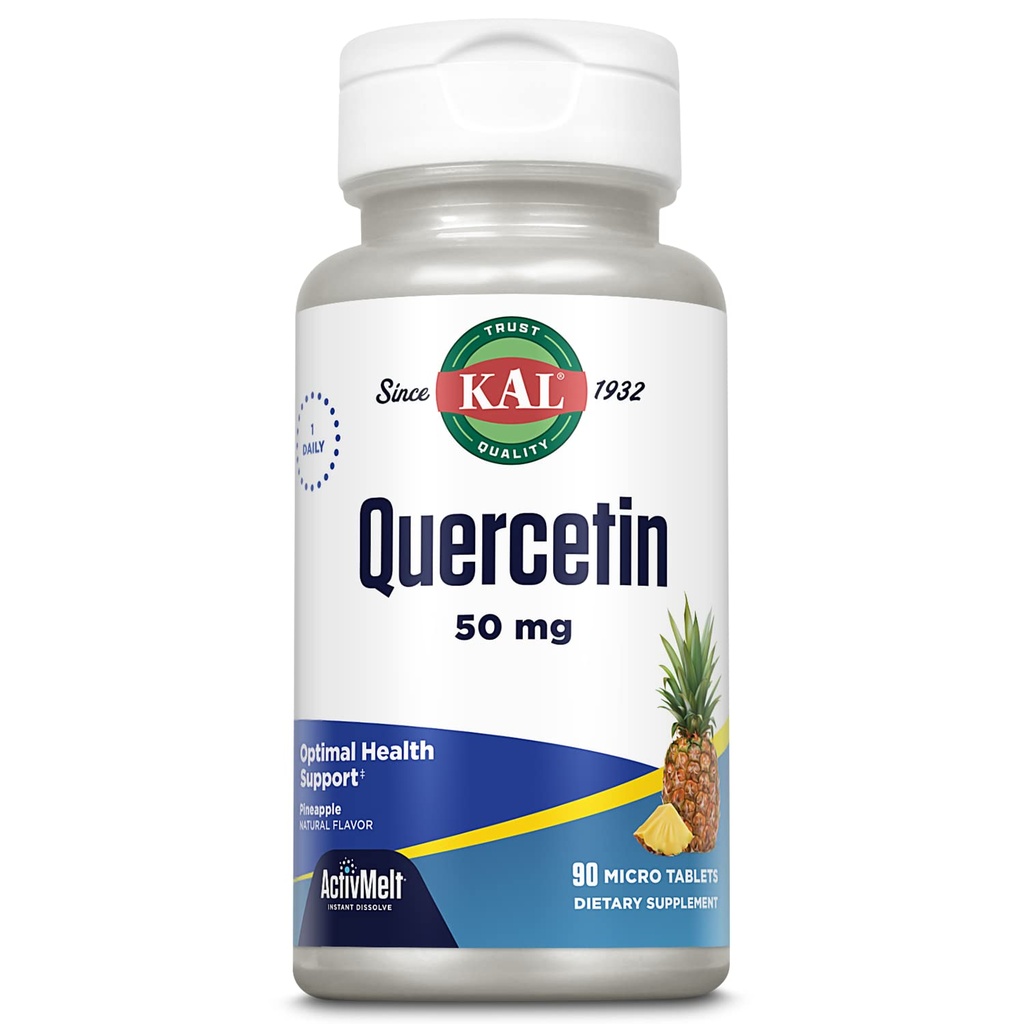 KAL Quercetin ActivMelt, Optimal Helse og velvære støtte Supplement, Bioflavonoider, Naturlige Pineapple Flavor, 90 Serverer, 90 Umiddelbart løse mikrotabletter