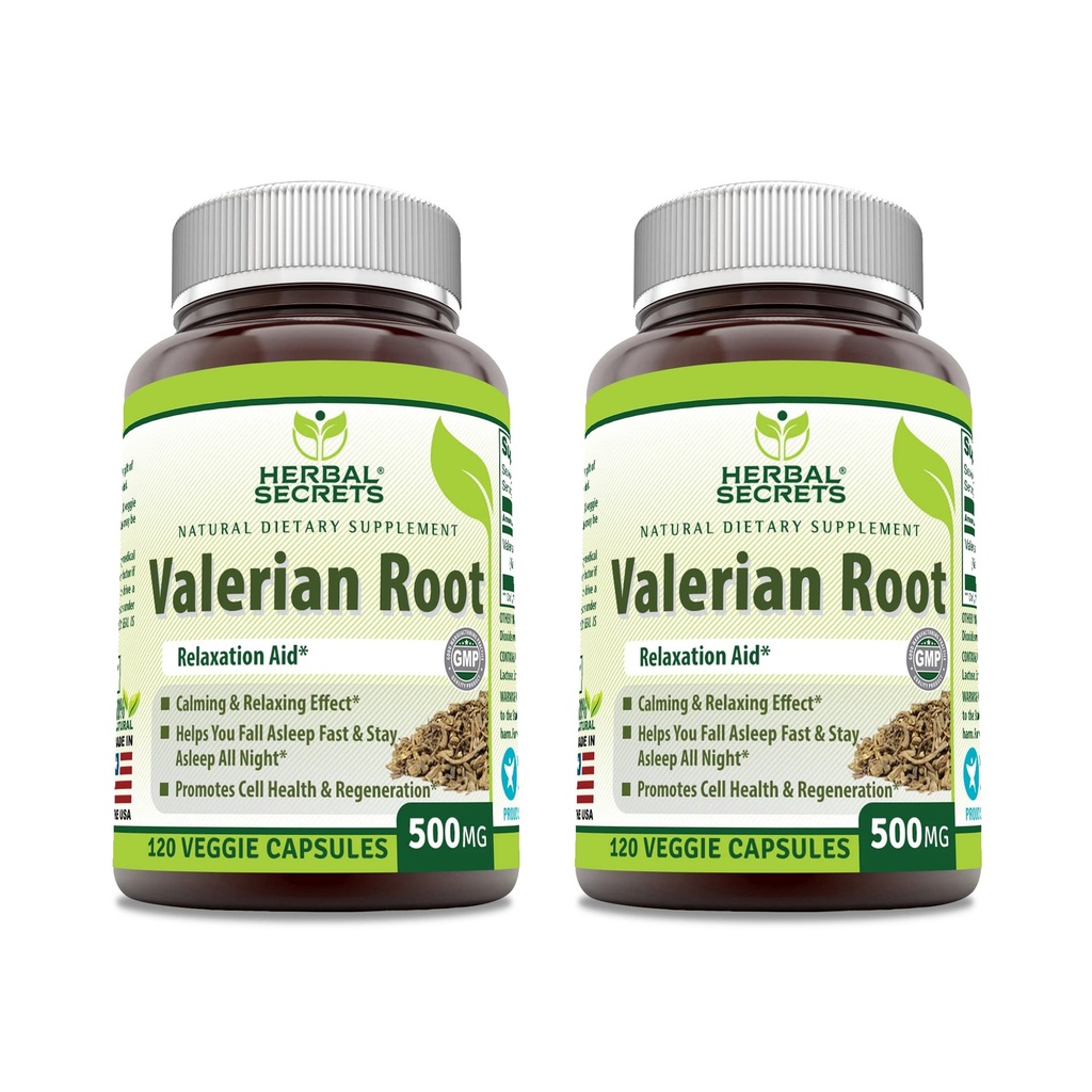 Herbal Secrets Valerian Root 500 Mg Supplement | Veggie Capsules | Ikke-GMO | Glutenfri | laget i USA (2 Pack, 120 Count)