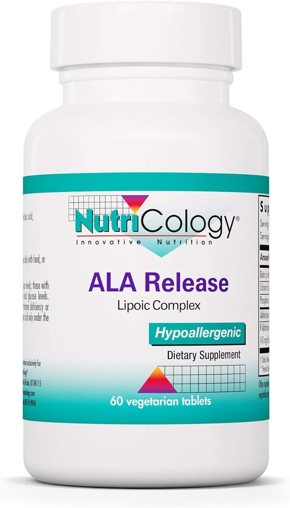 Nutricology ALA Release - Alpha-Lipoic Acid Complex, R-Alfa-Lipoic, Biotin, Kalsium, ernæringstilskudd, vegetariske tabletter - 60 Count