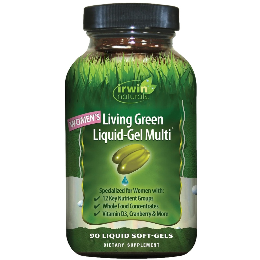 Irwin Naturals Women's Living Green Liquid-Gel Multi Vitamin - 70 essensielle næringsstoffer, vitaminer, helmat blanding - målrettet støtte - 120 flytende Softgels
