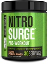 Jacked Factory NITROSURGE Pre Workout Supplement - Endless Energy, Instant Strength Gains, Clear Focus, Intense Pumper - Ingen Booster & Kraftig Preworkout Energipulver - 30 Serveringer, Sour Peach Ringer