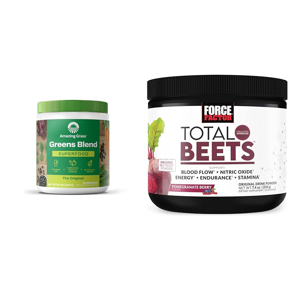 Amazing Grass Greens Blande Superfood: Super Greens Powder Smoothie Mix For Boost Energy & Force Factor Total Beets Drikke Blande Superfood pulver med nitrater å støtte sirkulasjon,Blod Flow