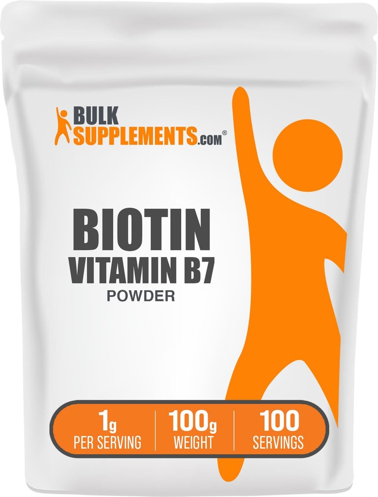 BulkSupplements.com Biotin 10000mcg pulver - vitamin B7, vitaminer for hår, hud og negler - Glutenfri, 1g per servering (10mg Biotin), 100g (3,5 oz) (pakke med 1)