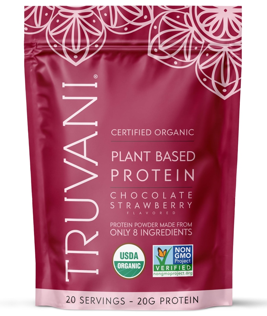 Truvani Vegansk Era Protein pulver | Sjokolade Jordbær | 20g Organisk Plante Basert Protein | 20 Serveringer | Keto | Gluten & Dairy Gratis | Lavkarbohydrat | Nei Lagt sukker