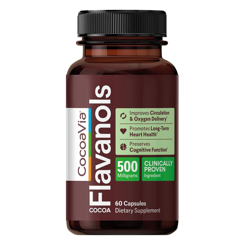 CocoaVia hjerte og hjerne Supplement, 30 dager, Cocoa flavanol ekstrakt, minne og sirkulasjon Booster, Nitric Oxid, Boost Oxygen og energi, Plant Basert, Glutenfri, Vegan, 60 Kapsler
