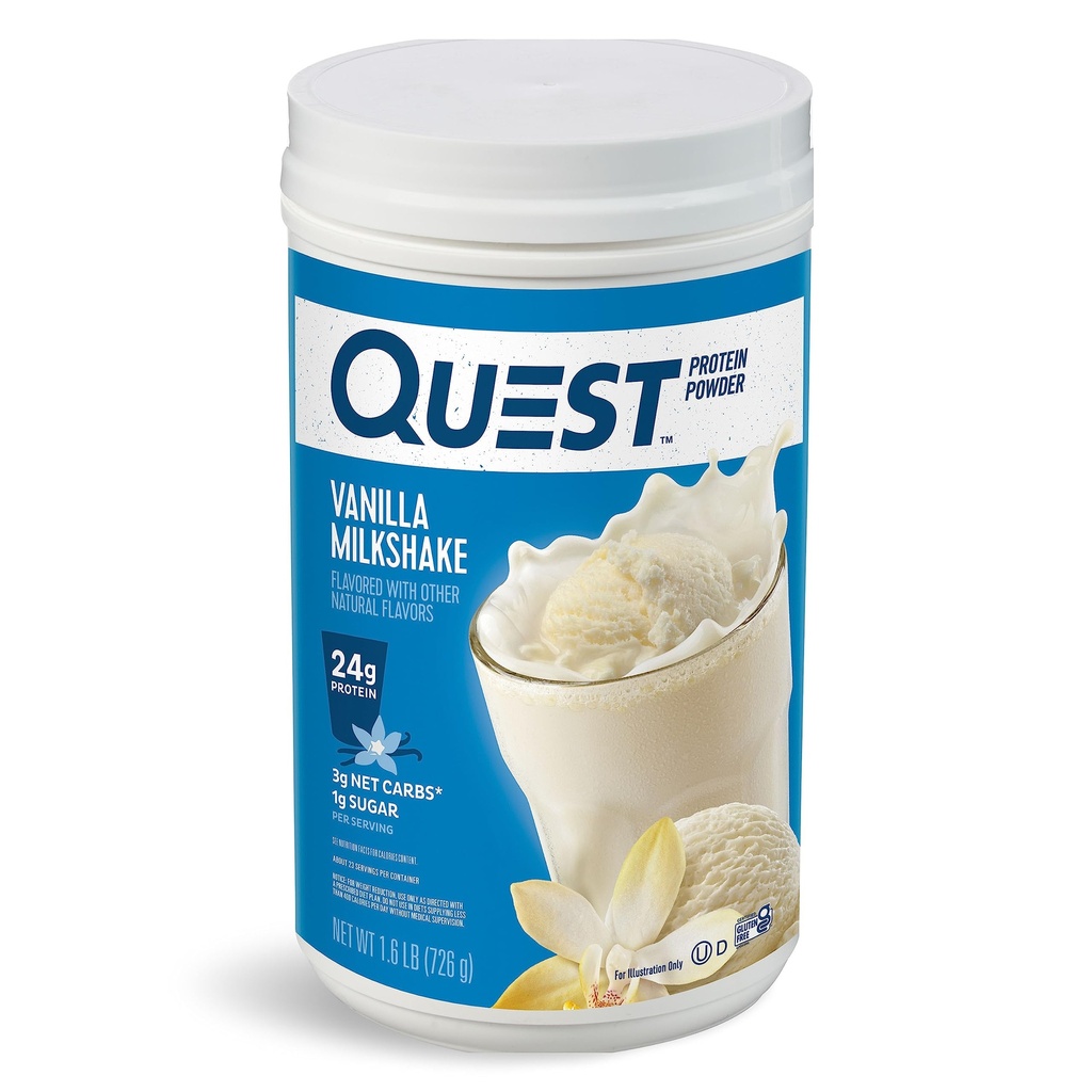 Quest Ernæring Vanilla Melkshake Protein pulver, 24 g protein, 1 g sukker, lav carb, glutenfri, 1,6 Pund, 23 porsjoner