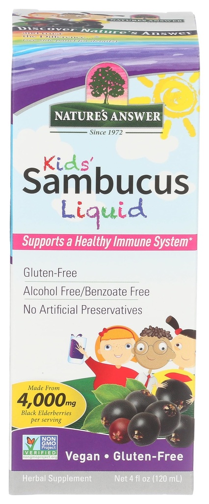 Naturens svar Biotilgjengelig Sambucus Kids Formula |4-Fluid Ounces | Kosher Certified Organic Elderberry Syrup | God smak & Glutenfri | Kosttilskudd | Ingen kunstige preparater (Pack 1)