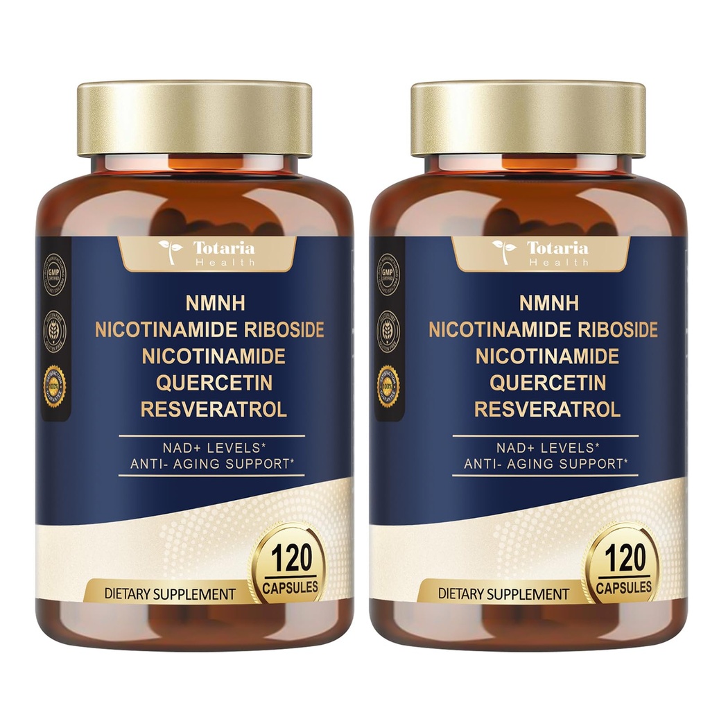 Totaria NMNH (Dihydronotinamid Mononucleotid), NMNH Supplement v/Niacinamid (Vitamin B3), Quercetin, Trans-Resveratrol, Støtte NAD+, Anti-Aging, Hudcellehelse og energi, 240 Antall