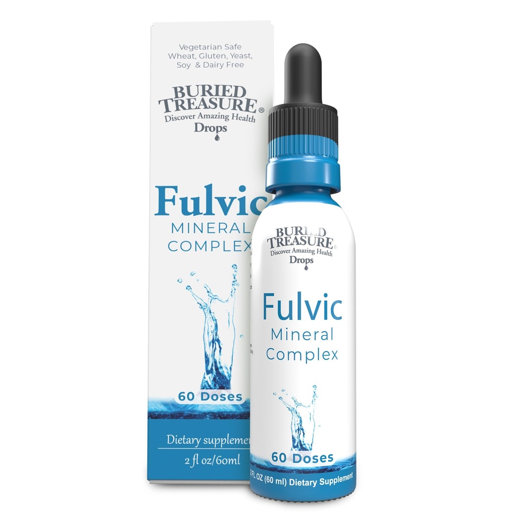 Begravet Treasure Fulvic Mineral Drops – 295 mg Trace Minerals, Ionic Fulvic Acid Supplement for Hydration, Energi & Elektrolytt Støtte, Vegansk, Ikke-GMO, 2 oz flytende Drops