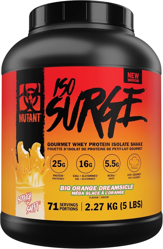 Mutant ISO Surge Whey Protein Isolere pulver Acts raskt å bidra til å gjenopprette, bygge muskler, bulk og styrke (5 pund, Big Orange Cremesicle)