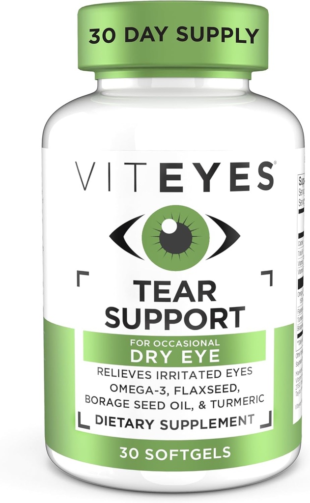Viteyes Tear støtte Øye Soothing Blend, Noen ganger tørr øye Supplement, Ingen Øyefall, Rødhet Relief, Øyevitamin, Allergi støtte for kløende øyne, Omega-3 Fiskeolje, 30 Softgels