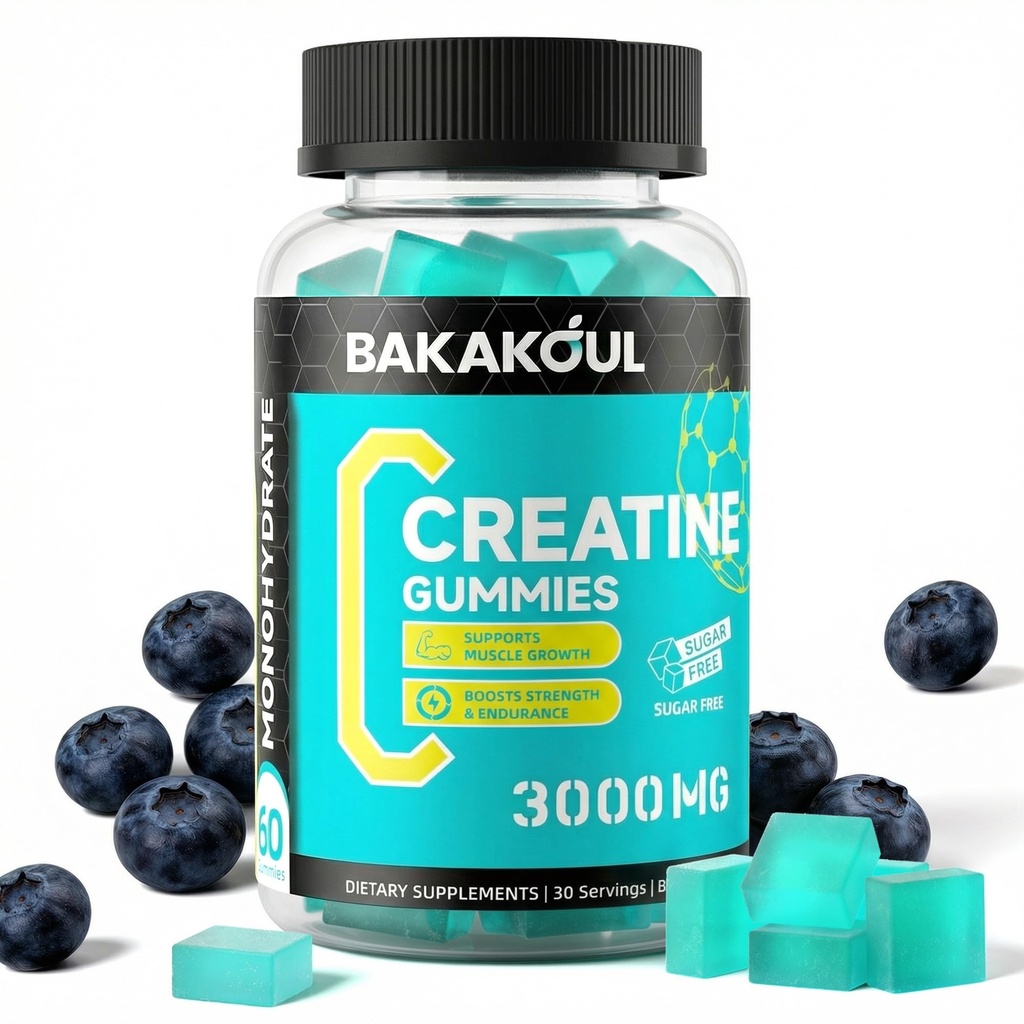 Kreatin Monohydrat Gummies for menn og kvinner - 120 sukkerfrie gummier med magnesiumglycinat, L-treonat, L-Taurin + vitamin B12 for muskel støtte, energiforsterkning, 1 pakke