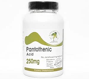 Pantothenic Acid 250mg ~ 200 kapsler - Ingen tilsetningsmidler ~ Naturlig kosttilskudd