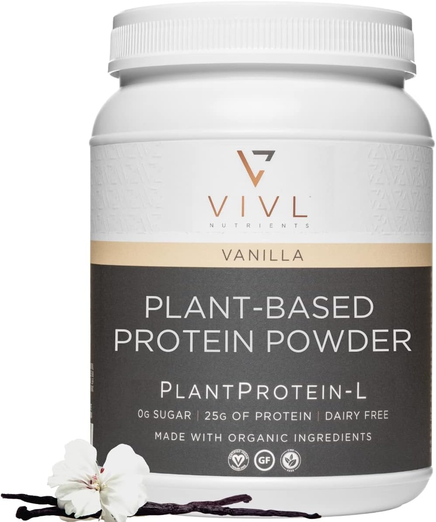 Planteprotein-L Powder Vanilla, Vegansk, Organisk, No Dairy, Ingen Sukker, Ingen Gluten, Keto, Lavkarbohydrat, Rene ingredienser, Lav Fodkart, for menn og kvinner, 25g, 27 Serveringer, 33oz