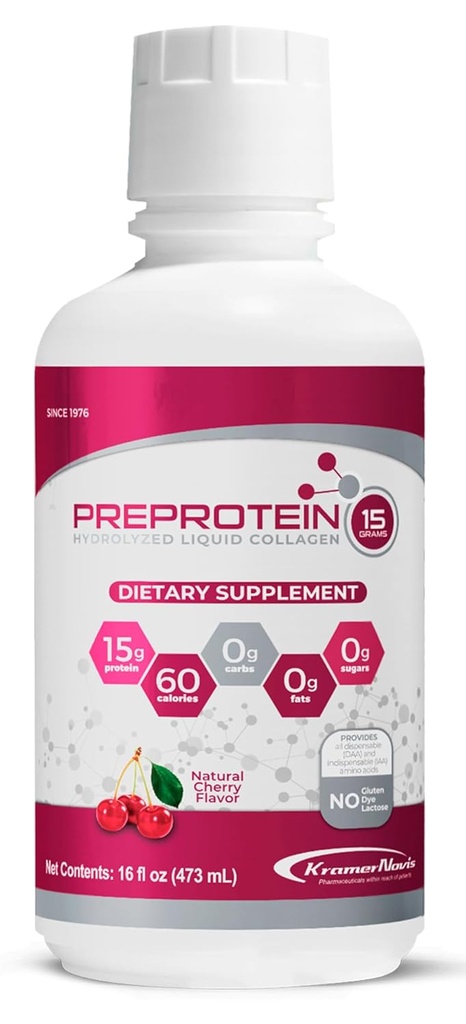 PreProtein 15® flytende Hydrolysert Collagen Peptider Protein (16 FL Oz) – sukkerfri, Cherry Flavor, Aminosyrer, fettfri og glutenfri kosttilskudd for bariatriske pasienter, sår gjenoppretting, dialyse
