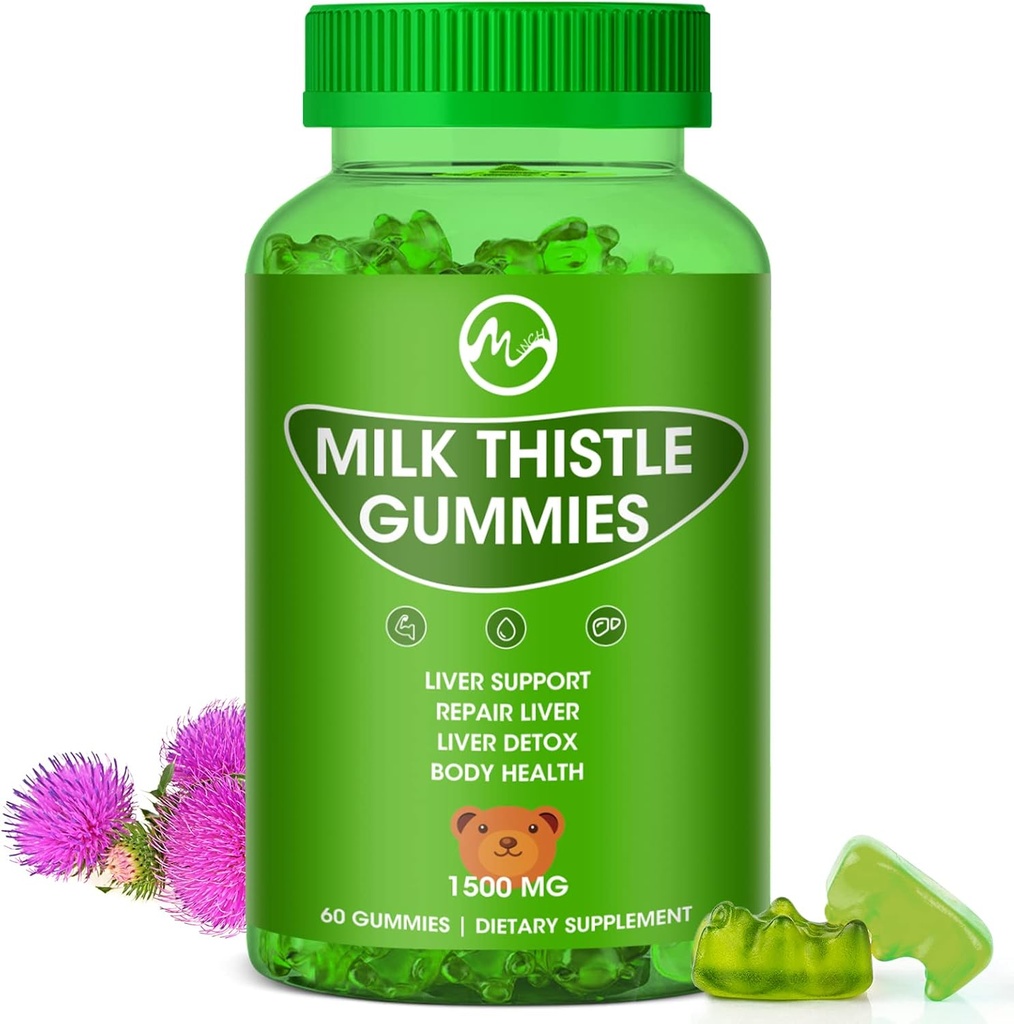 Melk Thistle Gummies, Liver Cleanse Gummy, Organic Liver Detox Kosttilskudd for menn og kvinner - 60 Gummies (60 Count (Pack of 1))