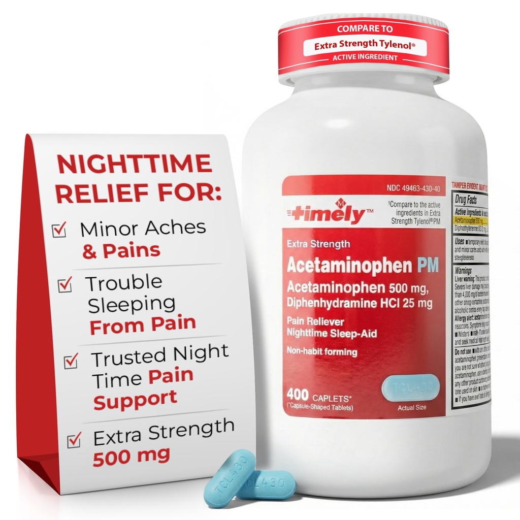 TIME-CAP LABS, INC. Tidlig Acetaminophen PM - Ekstra styrke PM - 400 greve - Sammenlignet med Tylenol PM Extra styrke - smerte lindring PM for en god natt søvn - laget i USA