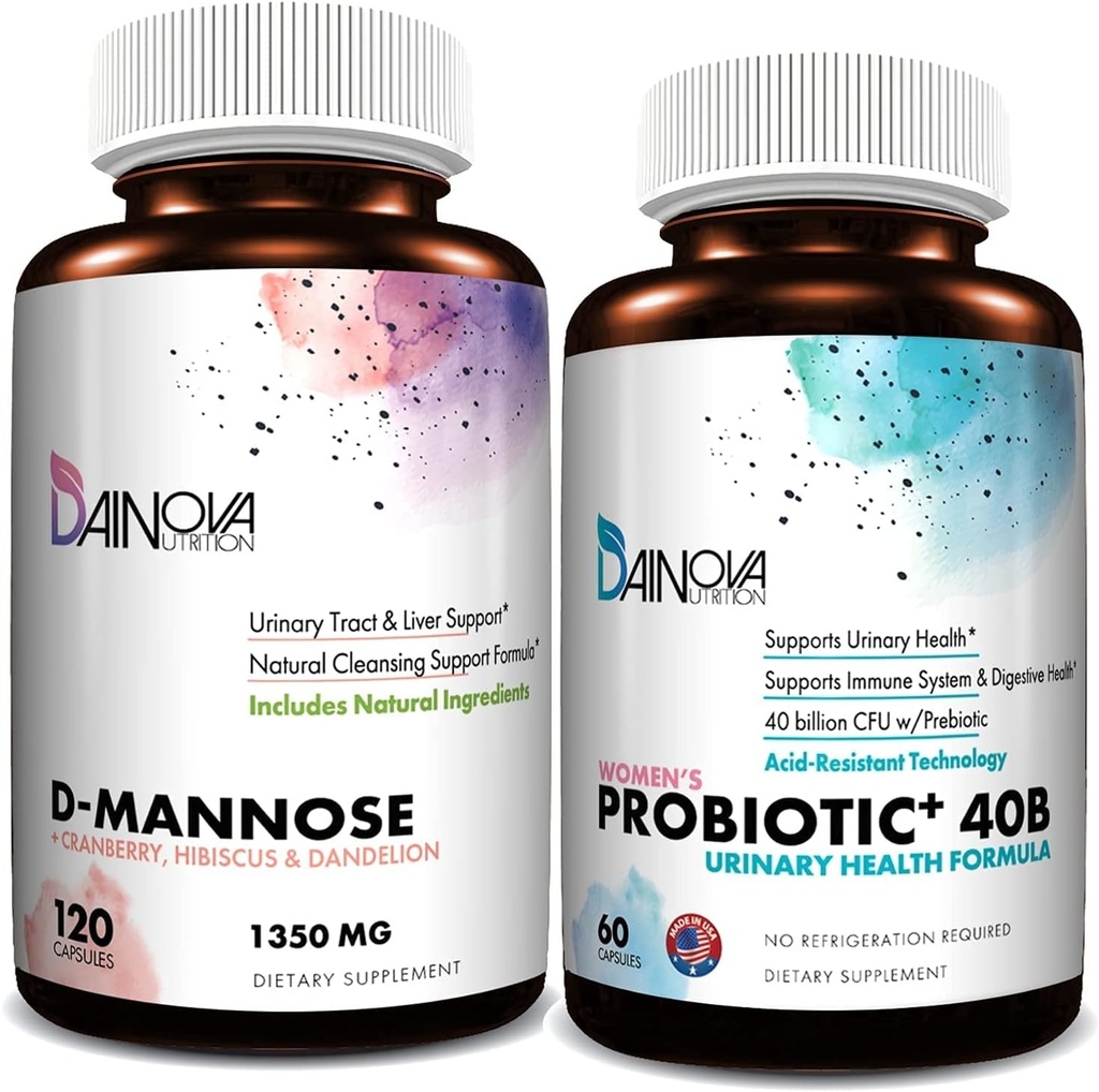 D Mannose kapsler og probiotika for kvinner Bundle I Urinal Tract + Vaginal helsestøtte I UTI og Yeast infeksjonskontroll I Vegan, Glutenfri jeg laget i USA