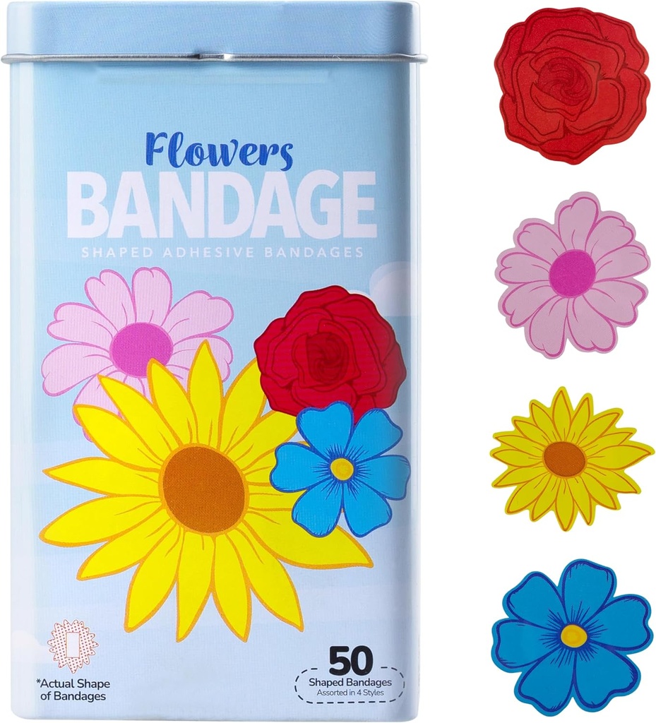 BioSwiss Kids Bandages, Blomster Formet Selvklebende Bandage Set, Latex Gratis, Sterile sår omsorg, 50 greve