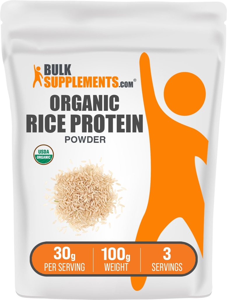 BulkSupplements.com Økologisk Rice Protein pulver - Vegansk Plante Protein, Unflavored - Vegansk & Glutenfri, 30g per servering, 100g (3,5 oz) (Pack of 1)